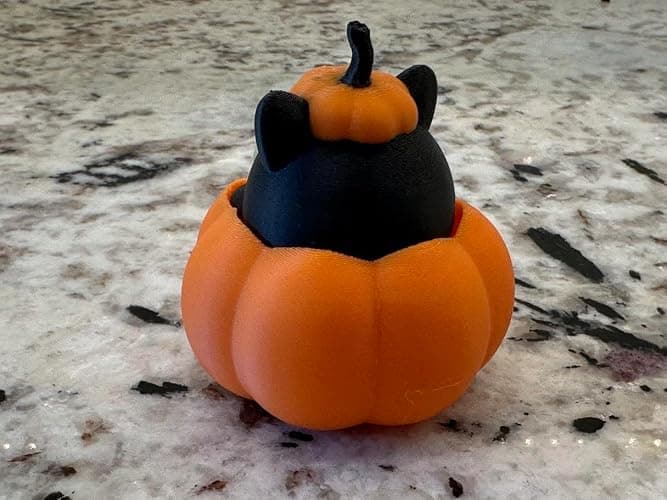 Black Cat in Pumpkin Fidget Toy – 3D Printed Clicker Toy with Glow-in-The-Dark Eyes – Halloween Cat Desk Toy thumbnail 3