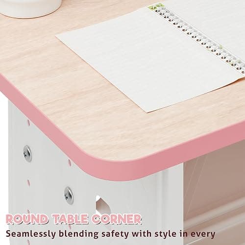 euppaury 2Pcs/Set Ergonomic Height Adjustable Children School Study Desk Chair Set, with Drawer Design, Four Partition Book Stand, Backpack Hook, Cup Holder Pink thumbnail 7