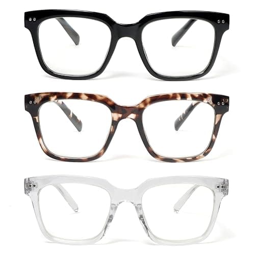 MMOWW 3 Pack Square Reading Glasses with Spring Hinges Oprah Style Blue Light Blocking Computer Readers for Women Men - Image 1