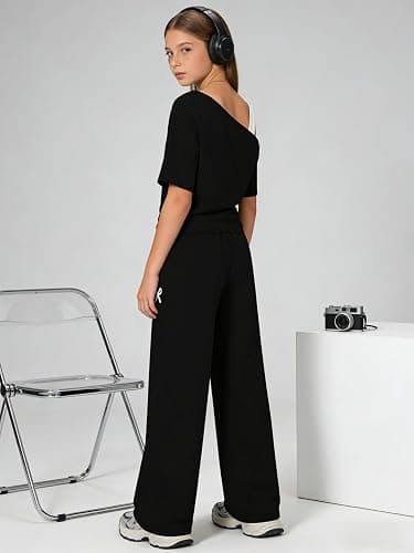Kxuryueo Teen Girls Clothes Off the Shoulder Top and Wide Leg Pants Matching Outfit Set with Pockets Size 7-16 thumbnail 7