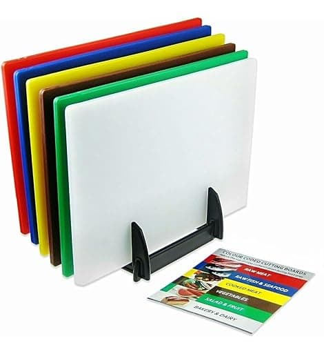 Acense Professional Large Chopping Boards for Commercial Kitchen- 45 x 30 x 10mm - Colour Coded (Assorted with Rack) - Image 1