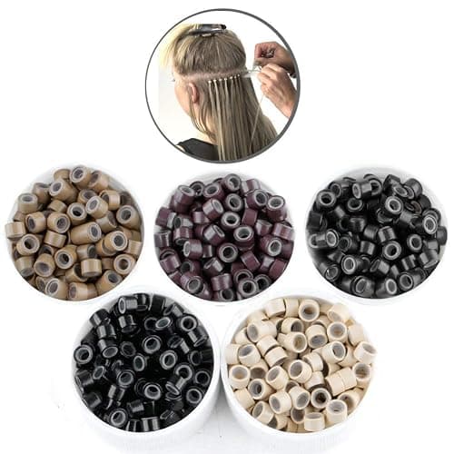 GOTDYA 2500pcs 5mm Hair Extentions Beads, Silicone Lined Micro Rings Links, I Tip Weft Sew in and Hair Tinsel Beads for Hair Extensions,Multi-colored thumbnail 8