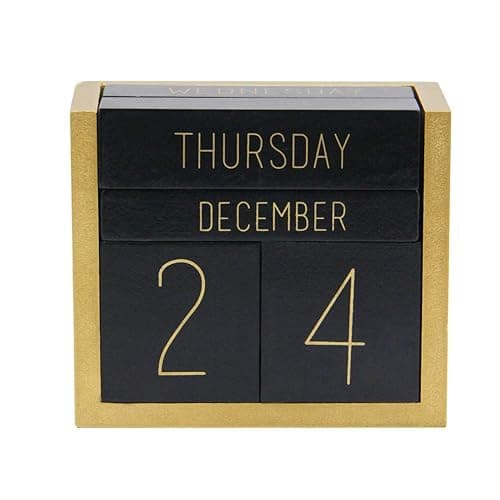 Juegoal Wooden Perpetual Calendar, Wooden Block Daily Calendar Office Desk Accessories (Black) - Image 1