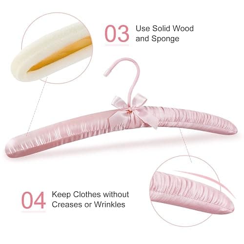 TOPIA HANGER Satin Padded Hangers for Women Clothing 17-inch 10 Pack Pink | Thick Foam Padded No Shoulder Bump, 360° Swivel Hook, Non-Slip Cushioned Hangers for Sweaters, Silk Dress, Wedding Dress thumbnail 5