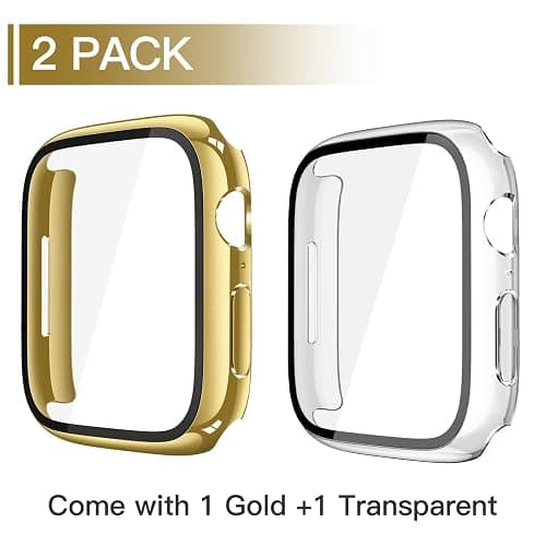 Misxi [2 Pack] Waterproof Hard Case with Tempered Glass Compatible with Apple Watch Series 11 (2025) Series 10 42mm, Overall Protective Cover for iWatch Screen Protector, 1 Gold + 1 Transparent thumbnail 2