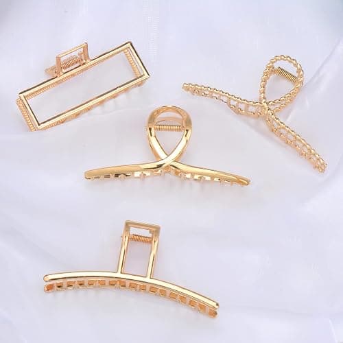 Parcce 4 Pack Large Metal Hair Clips for Thin to Thick Curly Hair, 4.3 Inch Big Nonslip Gold Color Clamps, Perfect Fashion Jaw Claw Hair Styling Accessories for Women and Girls, Christmas Gifts thumbnail 6