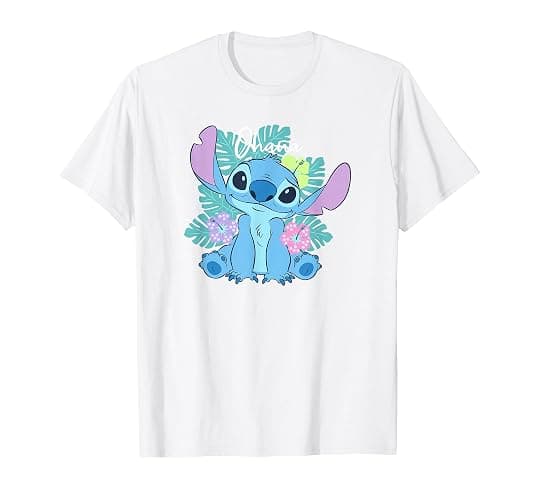 Disney Lilo & Stitch Ohana Adorable Pose Floral Logo T-Shirt - Image 1
