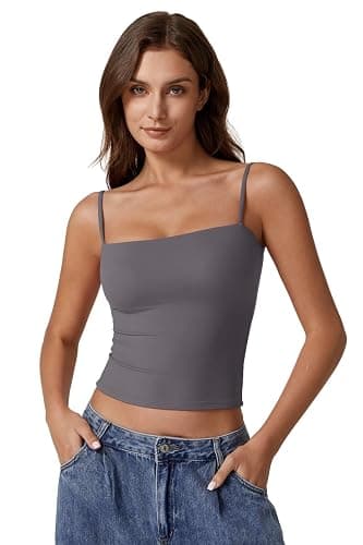 QINSEN Women's Double Lined Basic Tank Top Adjustable Spaghetti Straps Sleeveless Camisole Shirts thumbnail 2