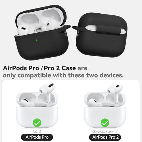Ljusmicker for AirPods Pro Case Cover with Cleaner Kit,Soft Silicone Protective Cover for Apple AirPod Pro 2nd/1st Generation Case for Women Men,AirPods Pro 2/Pro Case Accessories with Keychain-Black thumbnail 7