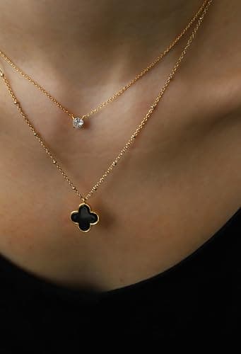 M.DUN - Layered Necklace for Women, 2 Strand Stainless Steel Chains with Clover, Butterfly or Heart Pendant, Dainty Fashion Jewelry Gift thumbnail 2