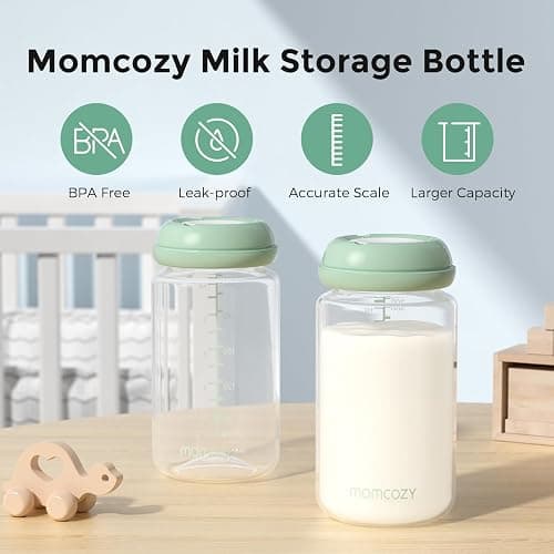 Momcozy Natural Baby Bottle, Wide-Neck, BPA Free Breast Milk Container, Storage Collection Bottle for Fridge & Milk Cooler, Breastfeeding Essential, 11 oz, 4 pcs thumbnail 4