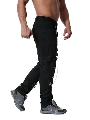 Idopy Men`s Steampunk Gothic Hip Hop Party Cosplay Punk Rock Techwear Pants Edgy Streetwear with Chain thumbnail 5