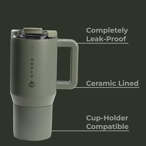 HydroJug Coffee Traveler 20 oz - Leak-Resistant, Ceramic-Lined Insulated Travel Coffee Mug for Hot or Cold Drinks with Flip Lid & Handle, Dishwasher Safe Coffee Tumbler, Courtyard thumbnail 4