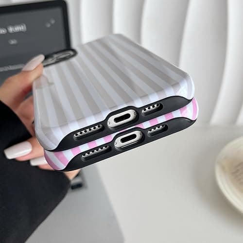Longlayss Compatible with iPhone 14 Plus/15 Plus Case Cute Aesthetic Striped Phone Case for Women Girl Shockproof Slim TPU and Hard PC Protective Cover (Antique White) thumbnail 5