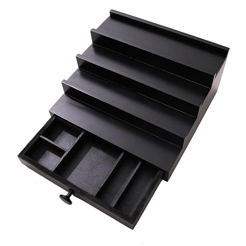 Fengligoo Black Cologne Organizer for Men - 4 Tier Wooden Perfume Display Stand with Drawer and Hidden Compartment for Organizing and Storing, Cologne Holder Shelf for Dresser thumbnail 9