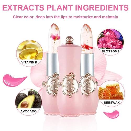 BINGBRUSH 2Pcs Color Changing Lipstick,Pink Crystal Flower Jelly PH Mood Long Lasting Labiales Lip Care Moisturizer Lip Balm Korean Magic Lip Gloss Makeup Lipstick Set for Women thumbnail 6