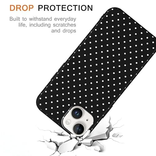 Foonary Polka Dot Phone Case for iPhone 14 Cute Fashion Pattern Case 6.1", Aesthetic Trendy Stylish Design Women Girly Cover Camera Protective Gloss Soft Slim Silicone Shockproof TPU Funda, Black thumbnail 4