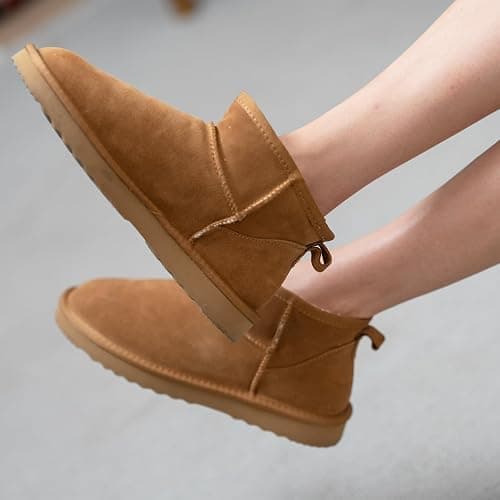 riemot Classic Ankle Boots for Women Genui|ne Suede Faux Fur Lining Memory Foam Insoles Winter Mini Snow Boot Outdoor Lightweight Non-Slip Thermal Shoes Cozy Warm Slip On Booties Chestnut US 6-11 thumbnail 9