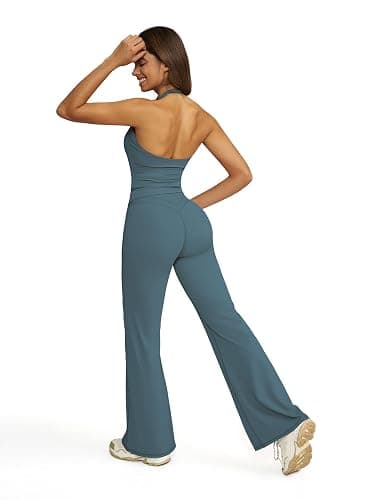 Womens Two Piece Workout Sets Wrap Halter Tank Top Matching High Waist Flared Leggings Yoga Pilates Outfits thumbnail 2