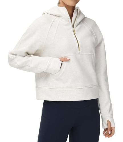 THE GYM PEOPLE Womens' Hoodies Half Zip Long Sleeve Fleece Crop Pullover Sweatshirts with Pockets Thumb Hole thumbnail 3