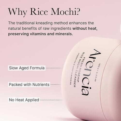 Arencia Rosehip Brightening Rice Mochi Face Cleanser & Daily Scrub - Moisturizing, Exfoliating & Deep-Cleansing - All Skin Types with Rice Powder & Rice Water (4.23oz) thumbnail 8
