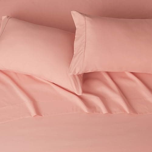 Amazon Basics Lightweight Super Soft Easy Care Microfiber 4-Piece Bed Sheet Set with 14-Inch Deep Pockets, Includes Comfortable Pillowcases, Queen, Peachy Coral, Solid thumbnail 3