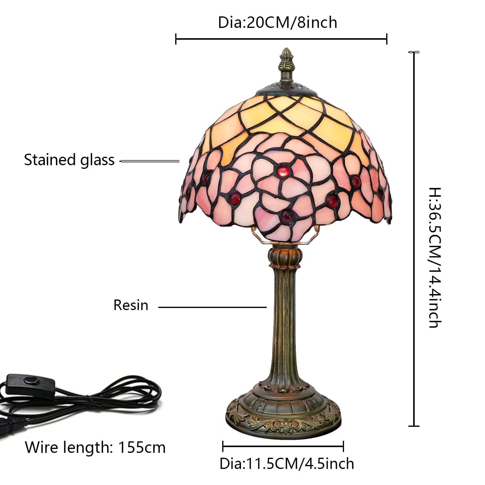 Tiffany Lamp, Bedside Lamp, Stained Glass Lamp for Bedroom Dorm Kitchen Aesthetic Cute Home Decor Gift (Cherry Blossoms) thumbnail 3