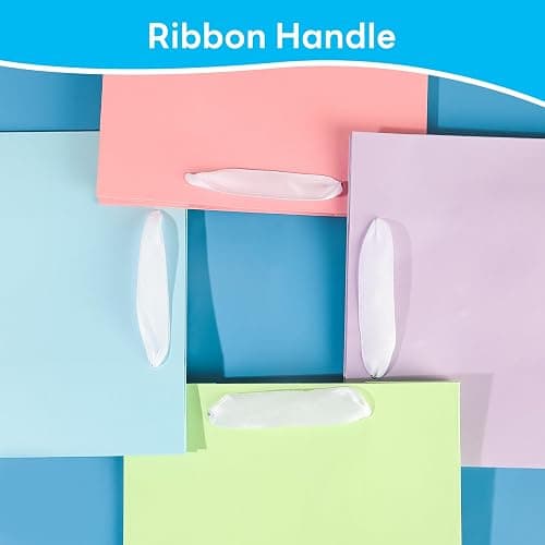 MOXARYSU 5 Pcs Small Medium Gift Bags With Handles: 7x4x9 Pastel Kraft Paper Bags With 10 Tissues For Party, Birthday,Baby Shower,Wedding（Soft Color） thumbnail 5