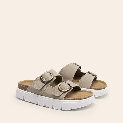 DREAM PAIRS Arch Support Cork Chunky Platform Sandals | 1.96" heels real leather insole arch support memory foam cork footbed adjustable buckles slip on slides for all day wear thumbnail 8