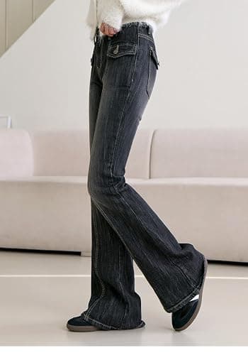 EMMIOL Mid-Low Rise Flare Jeans for Women, Y2K Baggy Boot Cut Flared Bootcut Wide Leg Womens Denim Pants Stretch thumbnail 3