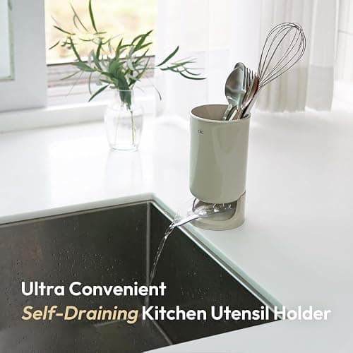 carrotez Utensil Drying Holder for Kitchen Counter, Self Draining, Small Utensil Cutlery Flatware Silverware Holder Drainer Cup, Beige, 1 ea thumbnail 4