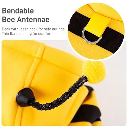 Selena Cat Bee Antennae Costume Hoodies Cute Bee Stripes Dog Kitten Puppy Pet Apparel (Medium,Yellow&Black) thumbnail 4