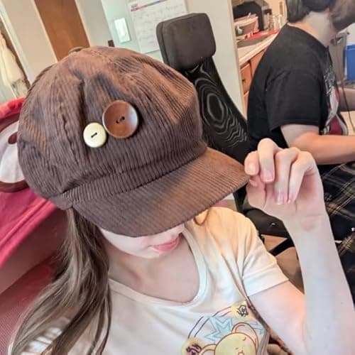 TYATVS Womens Button Baker Boy Hats Y2k Vintage Corduroy Newsboy Hat Whimsy Twee Shoujo 2000s Fall Fashion thumbnail 7