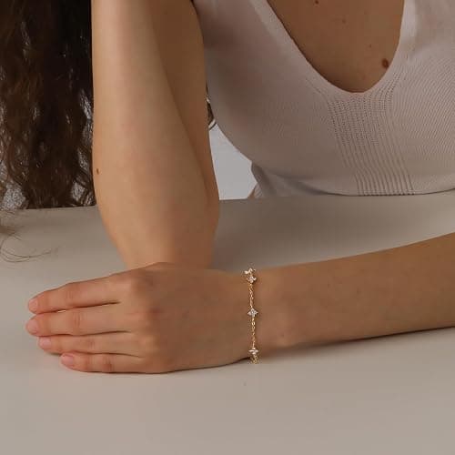 Bheop Bracelets for Women 14K Gold Silver Plated Ring Bracelet Hand Chain Dainty Evil Eye Heart Clover Daisy Cubic Zirconia Stackable Link Chain Hypoallergenic Body Jewelry Cute Trendy Gifts thumbnail 4