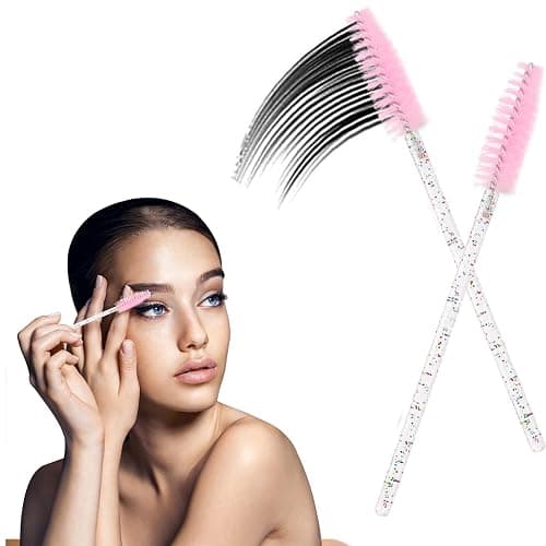 BTYMS 100 Pieces Crystal Eyelash Mascara Brushes Spoolie Brush Lash Wands Applicator Disposable Eyebrow - Light Pink thumbnail 5
