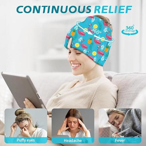 Conbella Migraine Relief Cap, Soothing Headache Ice Face Mask Products | Hot and Cold Therapy, Migraine Headache Relief Cap for Migraine, Sinus, Puffy Eyes, Tension, Stress and Hangover thumbnail 2