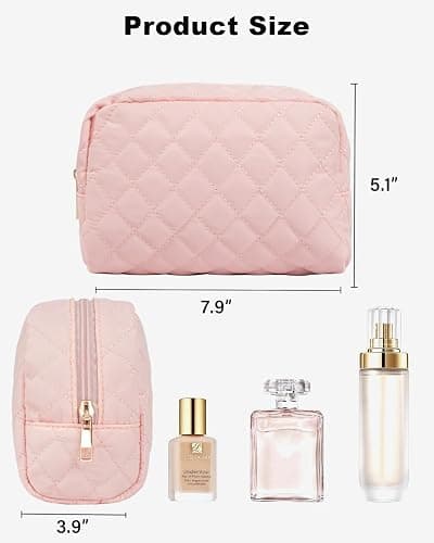 LETGO Travel Makeup Bag for Women Girl,Quilted Makeup Bag Cosmetic Bag,Cute Puffer Make Up Organizer Bags,Pink Car Accessories for Girls(Pink) thumbnail 3