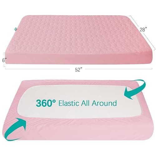 Crib Mattress Protector Sheets Waterproof 2 Pack, Quilted Crib Mattress Pad Cover Fitted Fits for Baby Toddler Bed Mattress, Grey & Pink, 52” x 28” thumbnail 3