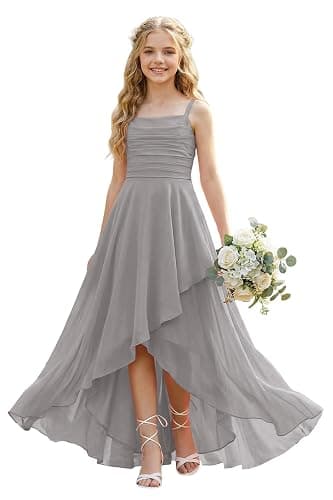 wyxis Spaghetti Straps Junior Bridesmaid Dresses A Line Chiffon Flower Girl Dress Ruffles Girls Formal Dresses 2-16 Years - Image 1