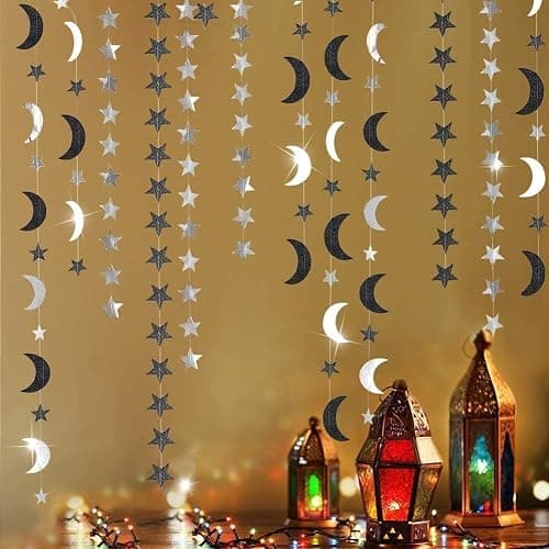 Cheerland Black Silver Moon Decoration Star and Gothic Halloween Decor Garland for Twilight Birthday New Year Eve Party Grunge Star Banner Celestial Wedding Baby Shower Ramadan Eid Mubarak Summerween thumbnail 8