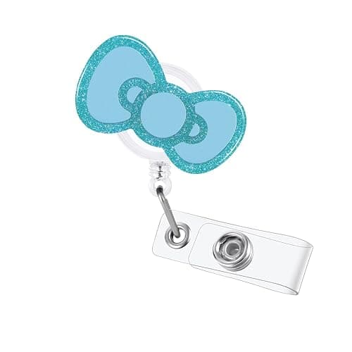 CTOHN Bow Badge Holder Reels, Cute Retractable Blue Bows Nurse Nursing Badge Clips for School Students Pediatric Medical Assistant ID Badges Name Tag Card - Image 1