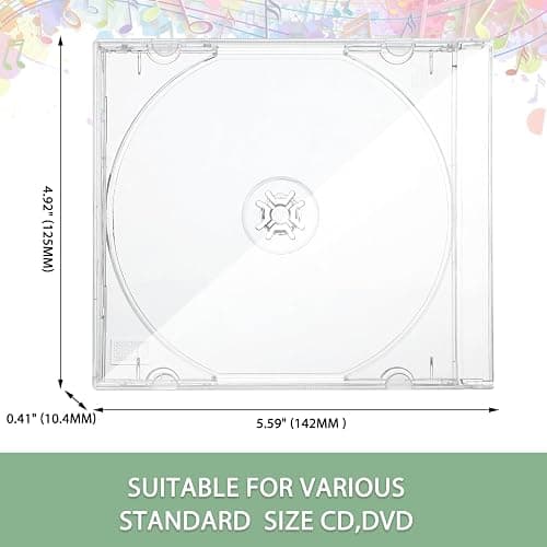LEIFIDE 50 Piece 10.4 mm CD Jewel Cases Plastic CD Cases, Clear | Standard CD DVD Cover, For Protection Replacement thumbnail 3