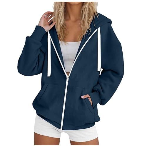 Zip Up Hoodie Women Oversized Sweatshirts 2025 Fall Winter Fashion Long Sleeve Casual Lightweight Y2K Hooded Jacket - Image 1