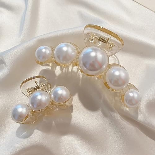 Mehayi 4 PCS Large Pearl Hair Claw Clips for Women Girls, Hair Barrette Clamps for Thick Thin Hair, Fashion Hair Accessories Headwear Styling Tools for Party Wedding thumbnail 9