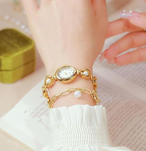 ADSBIAOYE Elegant Pearl Women's Dress Watch Fashion Oval dial Watch Ladies Gift Bracelet Waterproof Analog Watch thumbnail 6