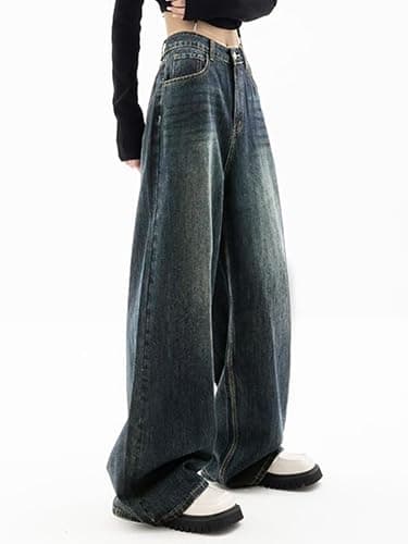 EMMIOL Women Baggy Jeans Mid-Low Waist Boyfriend Streetwear Vintage Jeans Wide Leg Denim Pants thumbnail 5