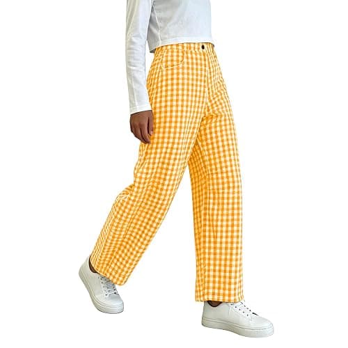 Women Barrel Checkered Pants High Waistband Baggy Lounge Trousers Fashion Plaid Wide Leg Pant with Pockets thumbnail 7