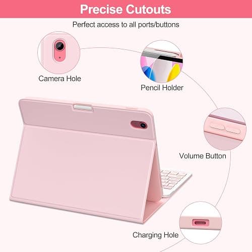 COO Keyboard Case for iPad 11/10th Gen 11/10.9 inch 2025 A16/2022, Detachable Wireless Bluetooth Case with Keyboard Built-in Right Side Pencil Holder, Auto Wake/Sleep for iPad A16 KeyboardCase (Pink) thumbnail 8