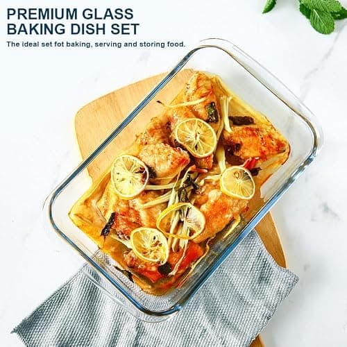 8-Piece Deep Glass Baking Dish Set with Plastic lids,Rectangular Glass Bakeware Set with Lids, Baking Pans for Lasagna, Leftovers, Cooking, Kitchen, Freezer-to-Oven and Dishwasher, Gray thumbnail 5