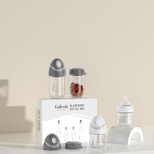 Gulicola Natural Glass Baby Bottles Set 4 Pack, Newborn Boy Breastfeeding Bottles with Slow Flow Nipples, 0 Months+, 3 oz & 5 oz - Black/White thumbnail 3